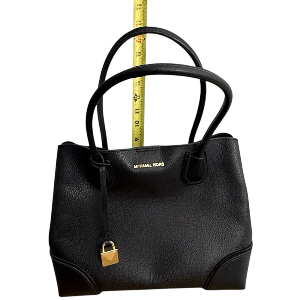 Michael Kors Mercer Gallery Medium Faux Pebble Leather Center Zip Tote Bag Black - Picture 14 of 16